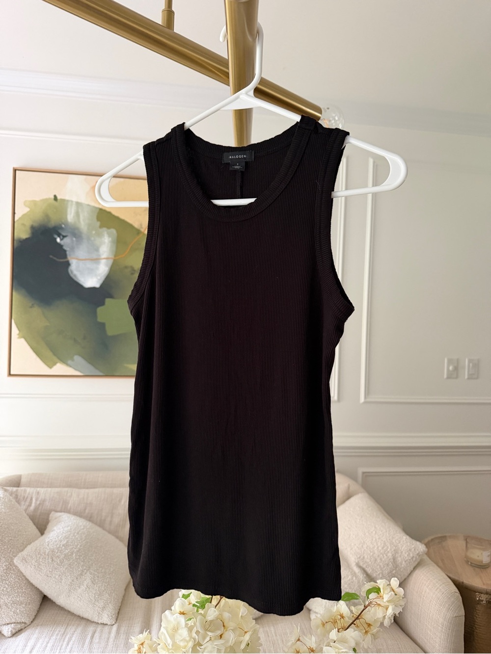 Halogen Black Ribbed Tank Top